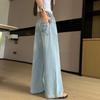 Summer Girls' Wide-Leg Denim Jeans, Trendy Korean-Style Casual Pants for Medium and Large Children
