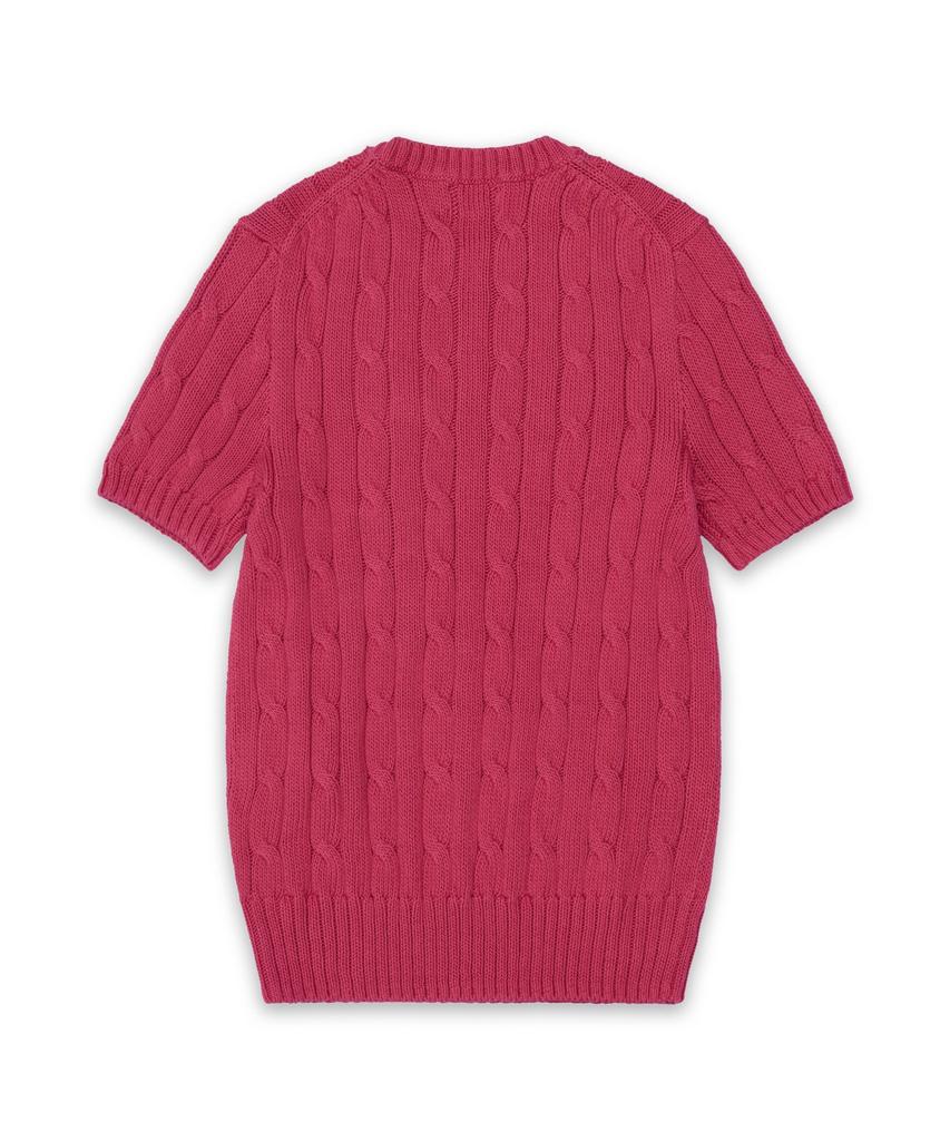 POLO RALPH LAUREN Cable Knit Cotton Short Sleeve Sweater - Dark Red