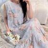 Robe de nuit sans manches en coton et soie pour femme, été, idyllique, ample, grande taille, peut être portée dehors, jupe fishtail en coton artificiel à fleurs
