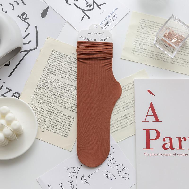 

Women S Socks, Velvet Stacking Socks, Spring And Summer Ultra-Thin High-Elastic Curling Loose Tube Socks, College Calf Socks One size коричневый