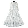 French Temperament Elegant Heavy Industry Bead Lapel Lantern Sleeve Single-breasted Strap Waist Thin Lace Dress Women