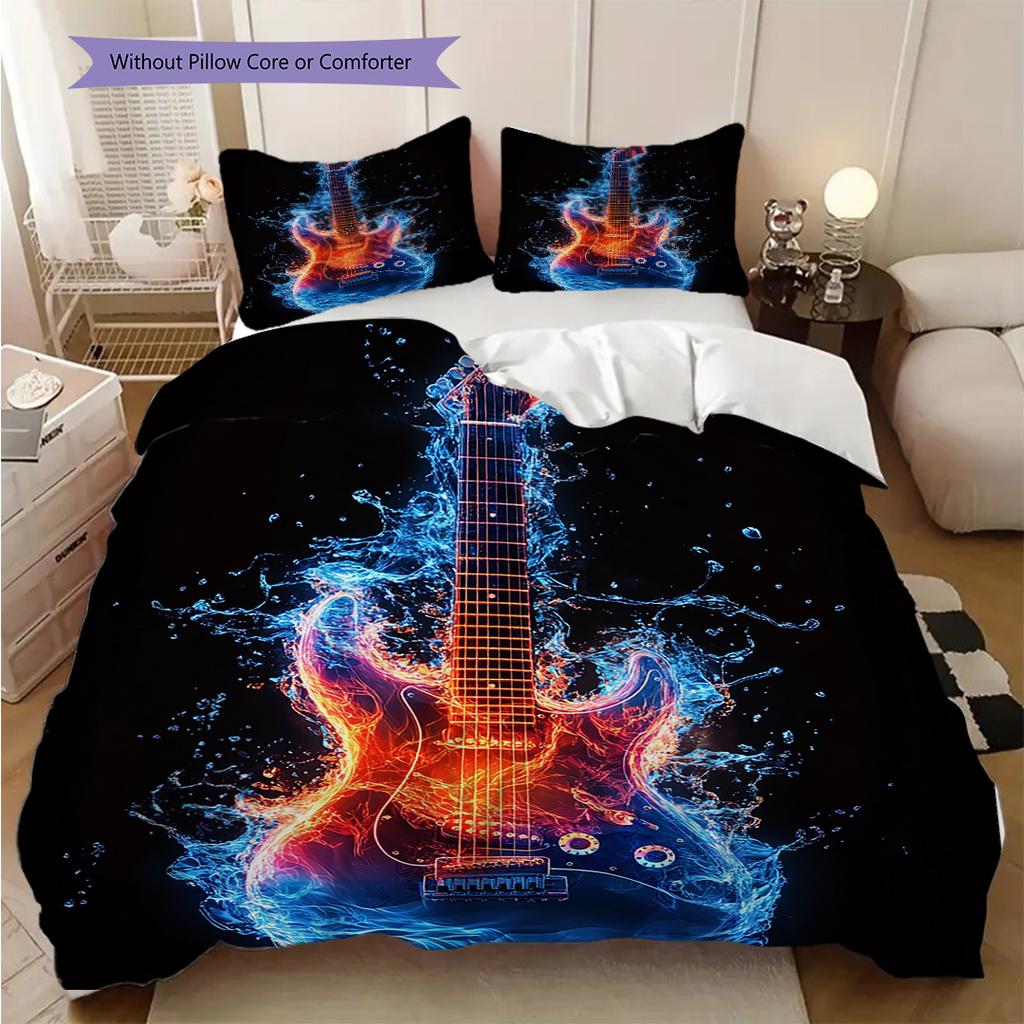 Guitar Pattern Bedding Quilt Set Quilt Cover Pillowcase Home Decoration Birthday Gift (1 * duvet cover + 2 * pillowcase, without core)