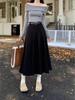 Plus Size High-Waisted Black A-Line Pleated Skirt for Pear-Shaped Petite Women - Mid-Length, Autumn Style