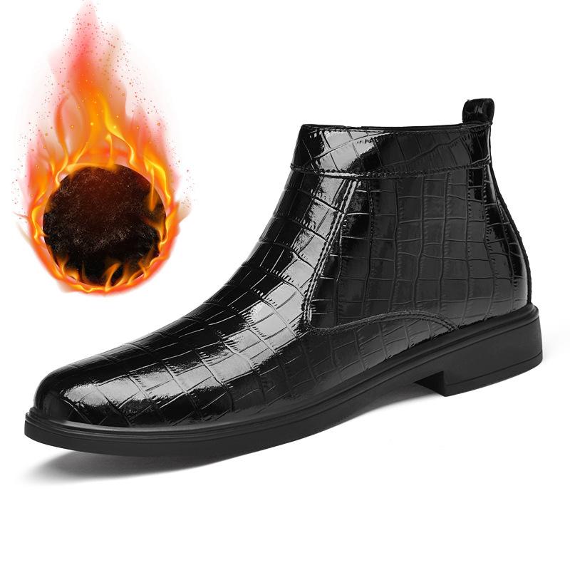 

Large size 48 casual leather boots high top personalized polishing Chelsea boots men s round head British dress leather shoes 48