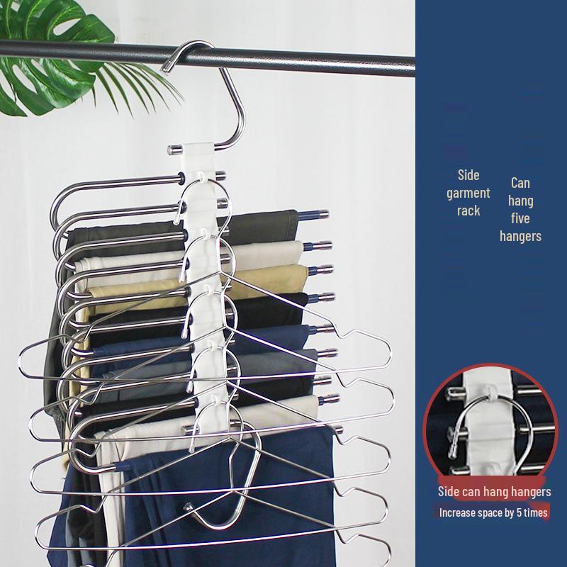 Stainless Steel Multi-Layer Folding Pants Hanger with Clips - Magic Storage Rack for Wardrobe