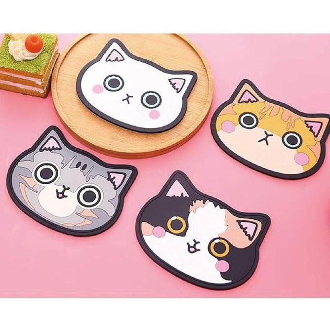 AODEZI 8 Pcs Cute Cat Cup Coaster Silicone Rubber Mug Cup Mats Coasters for Drinks Glasses Cups Bar Non Slip Coaster Mat, Multicolor