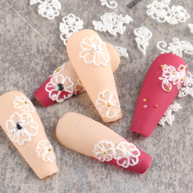 Embossed Flower Nail Sticker Self-adhesive 5D Art Embossed Nail Stickers Flower