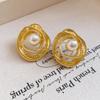 European and American silver needle winding circle pearl stud earrings temperament versatile minimalist earrings light luxury high-end earrings