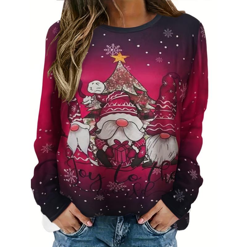 

Пуловер с принтом «Рождественская елка и Санта-Клаус», повседневный свитшот с круглым вырезом с длинными рукавами на осень и зиму, женская одежда XXL красный