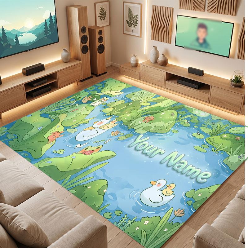 Floral Garden Theme Crystal Velvet Floor Rug Personalized Custom Name Text Warm Carpet Home Decoration