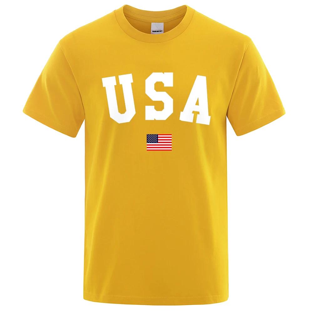 Usa Flag Street Personality Letter UnisexT-Shirts Cotton Oversized Short Sleeve Loose T-Shirt Breathable Oversized Tops