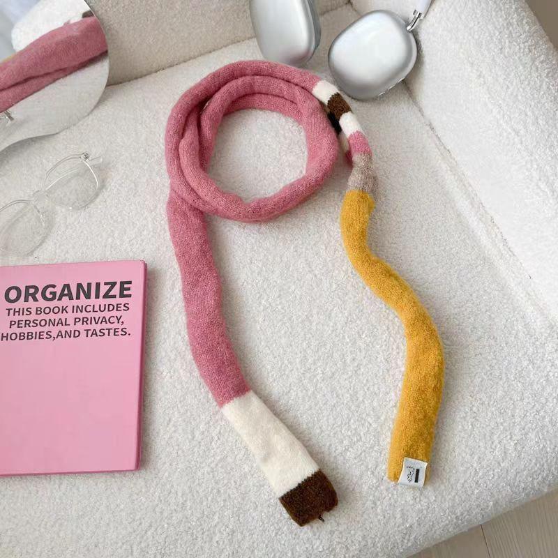 New Striped Plush Scarf Narrow Thin Long Scarves Fashion Korean Winter Warmer Scarf Casual Street Neckerchief for Men and Women