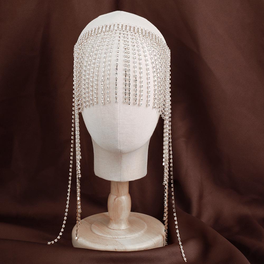 Bohemian Rhinestone Crystal Long Tassel Bride Headdress: Retro Ethnic-Style Hair Accessory.