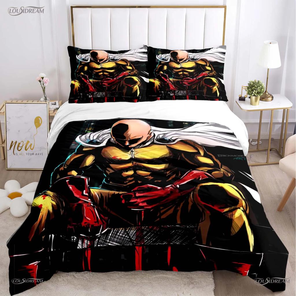 Casal One Punch Man All Season Duvet Cover Comforter Bedding Set Soft Quilt Cover and Pillowcases Teens Single/Double/Queen/King