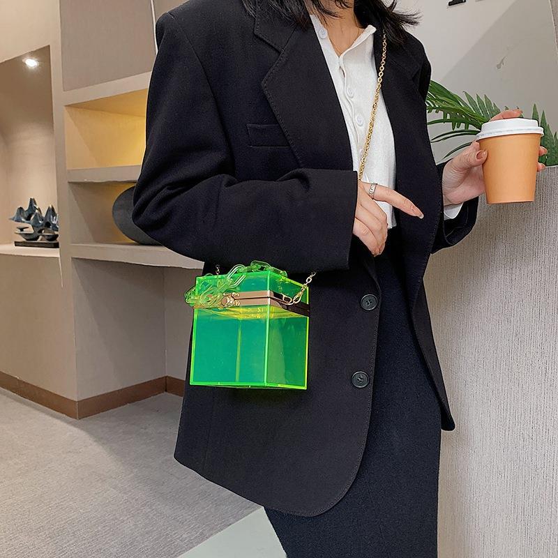 2025 summer Korean version acrylic transparent box chain small square bag portable shoulder messenger women's bag portable