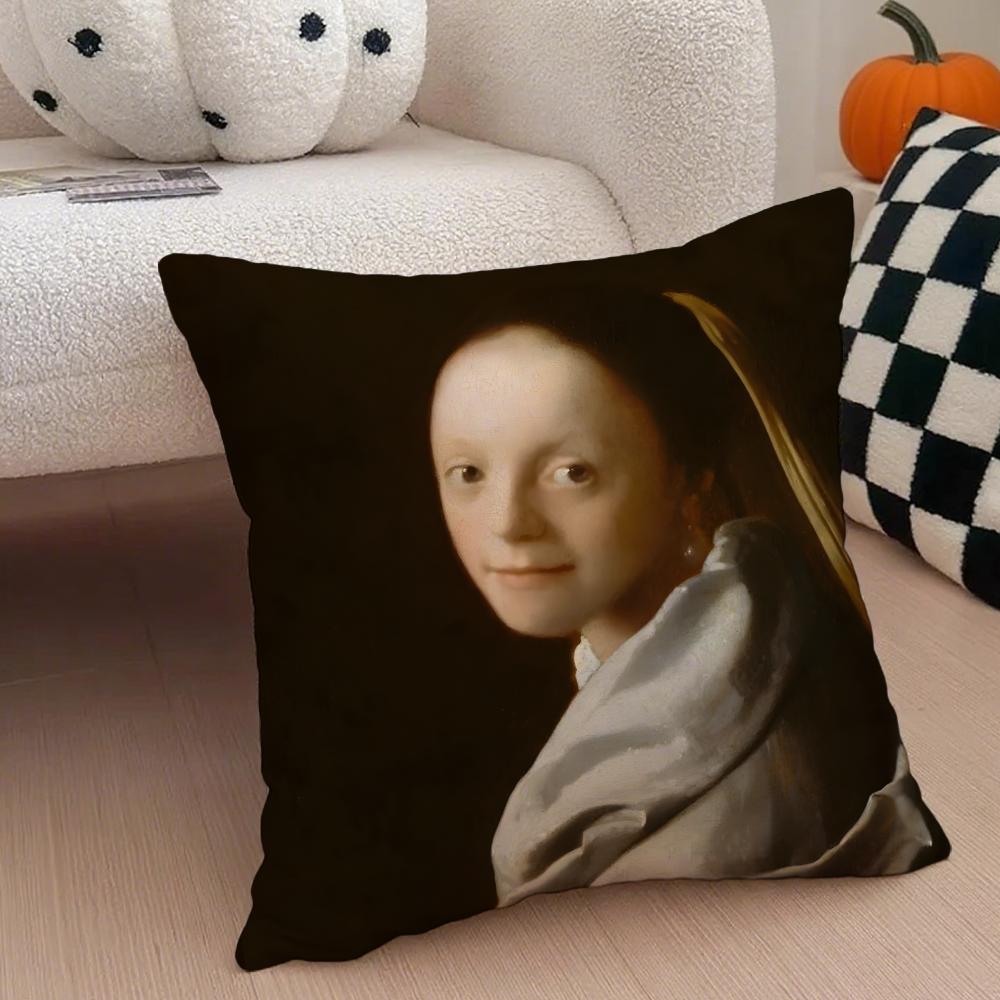 J-Johannes V-Vermeer Cushion Cover Linen Pillow Case Soft Breathable Protective Couch Room Decoration