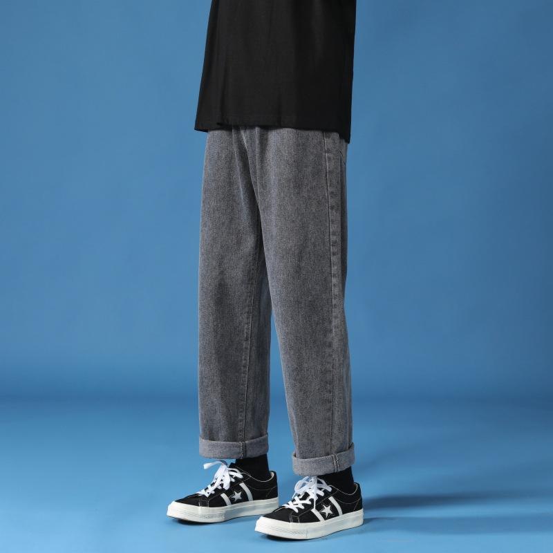 Men Korean Fashion Jeans Streetwear Hip Hop Baggy Denim Trousers Straight Wide Leg Pants