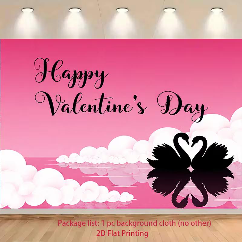 

2D Swan Couple Valentine s Tapestry, 2D Flat Printed Background Cloth 47.2x31.5inch/120*80cm