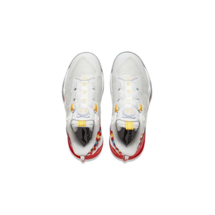 Li Ning Childrens Pioneer Team 3 V3 Comfortable Versatile Mid-Top Basketball Shoes Kids basketball shoes Red Gray YKBU038-5