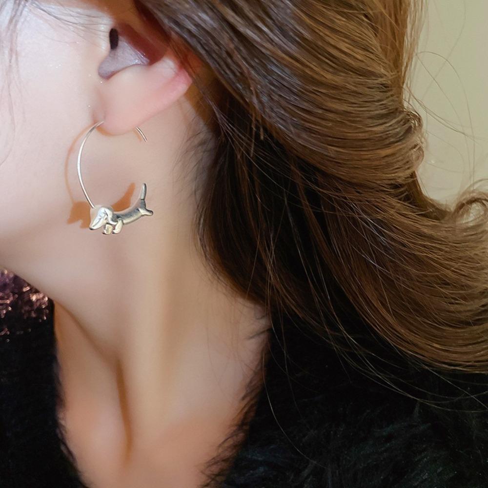 Cute Dachshund Hoop Earrings Circular Women's Ear Jewelry New Sausage Dog Earrings  Daily