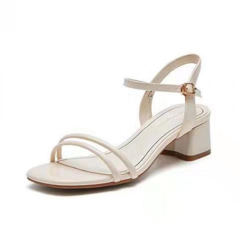 

2025 new leather sandals women wear French fashion word with thick heel high heel sandals fairy style skirt 40