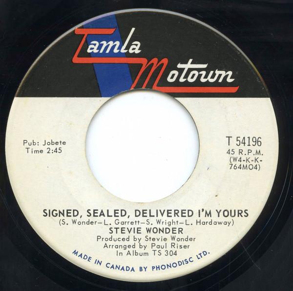 

7inch Record STEVIE WONDER - Signed, Sealed, Delivered I m Yours T54196 Tamla Motown 1970 Canada Soul/Funk Used