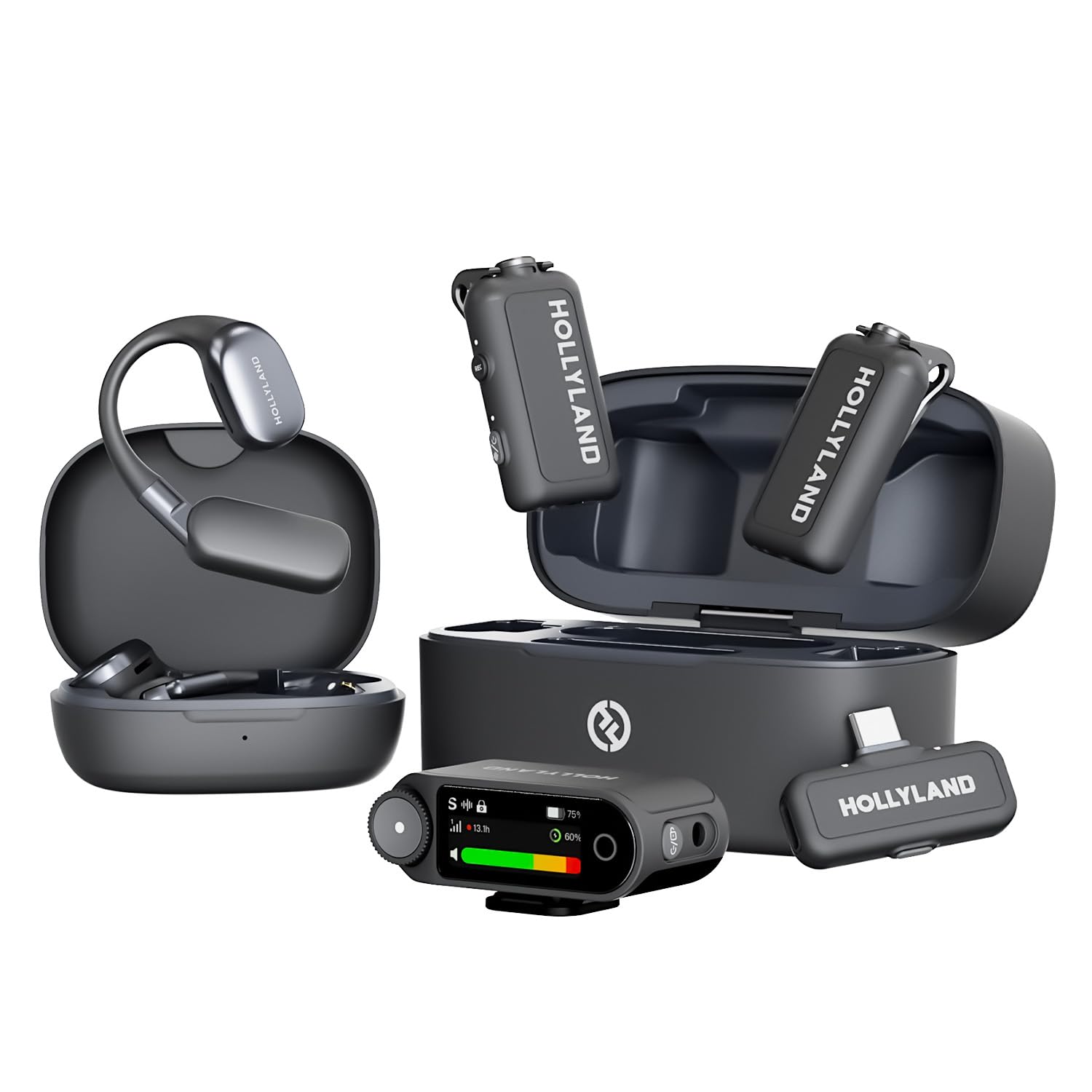 

Hollyland LARK MAX 2 Wireless Microphone Set with OWS Earphones AI Noise Up to 340m Transmission Compatible with and Cameras Transmitter 1 Receiver чорний