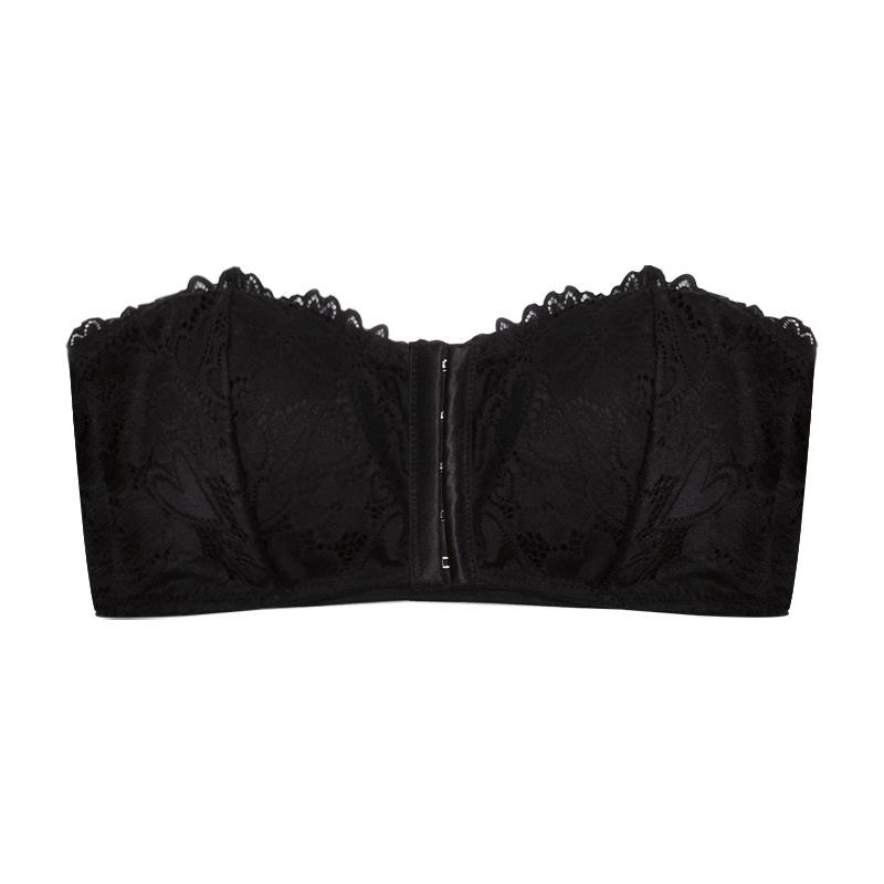 Front-Buckle Lace Strapless Women's Tube Top: Enhances Bust, Non-Slip, Breathable, Beautiful Back, White.