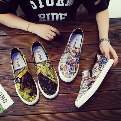 Low-top Loafers Male Casual Shoes Trend Board Shoes Sneakers Men's Vulcanized Shoes Graffiti Canvas Men Shoes