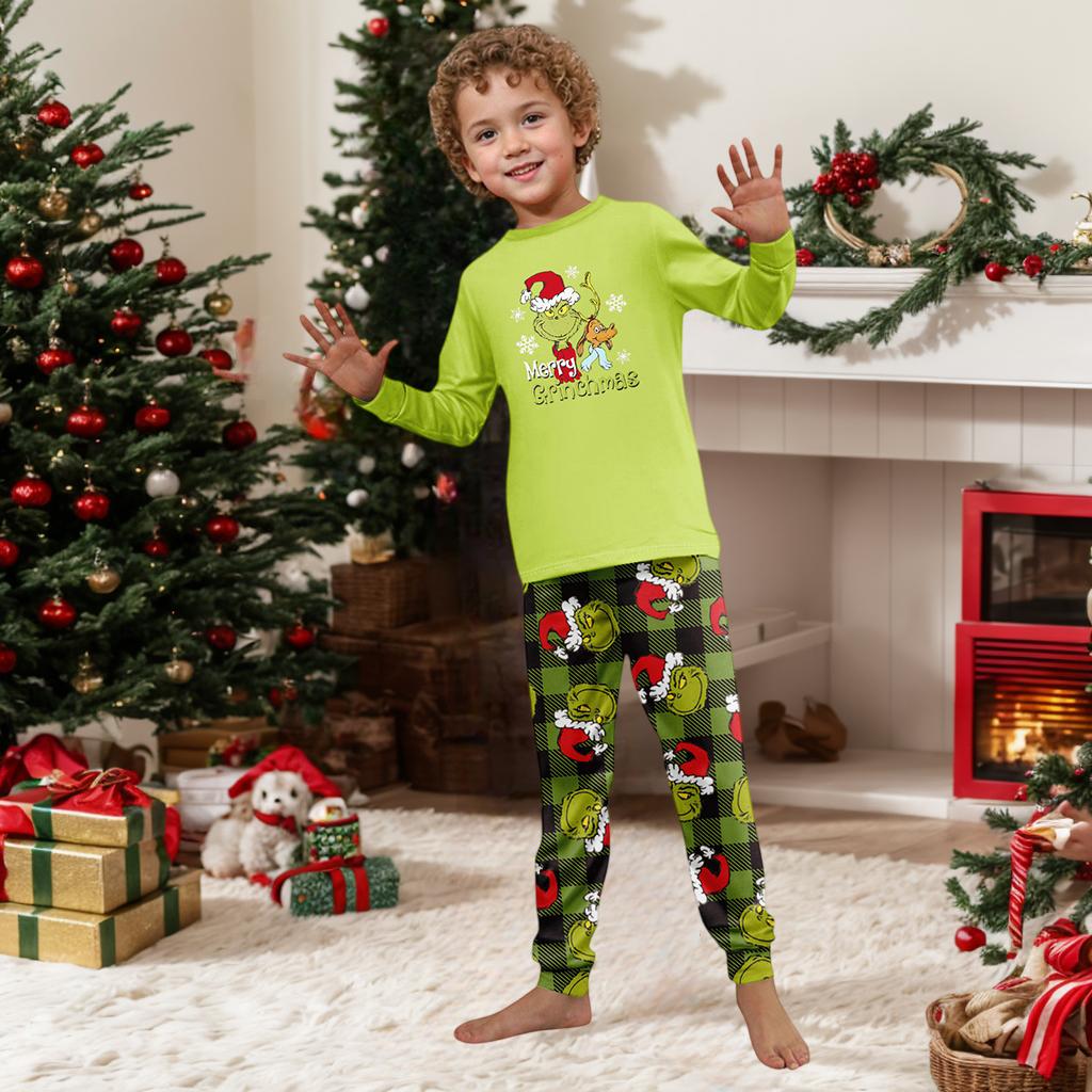 Christmas Print Cute Family Set Pajamas, Home Clothes, Family Set Long Sleeve Top Pants Set