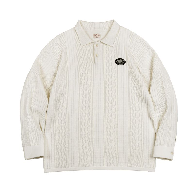 

Рубашка-поло Marden Преппи Стиль Текстура Лацкан Парка Rice White] L