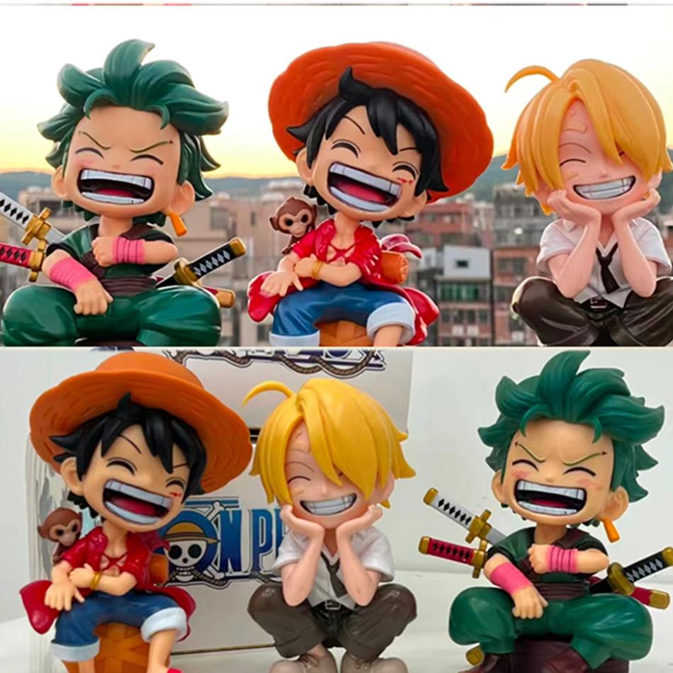 12-15cm ONE PIECE  Anime Monkey D Luffy Roronoa Zoro Q-Version PVC Model Desktop Car Ornament  Kids Birthday Christmas Gift Toys