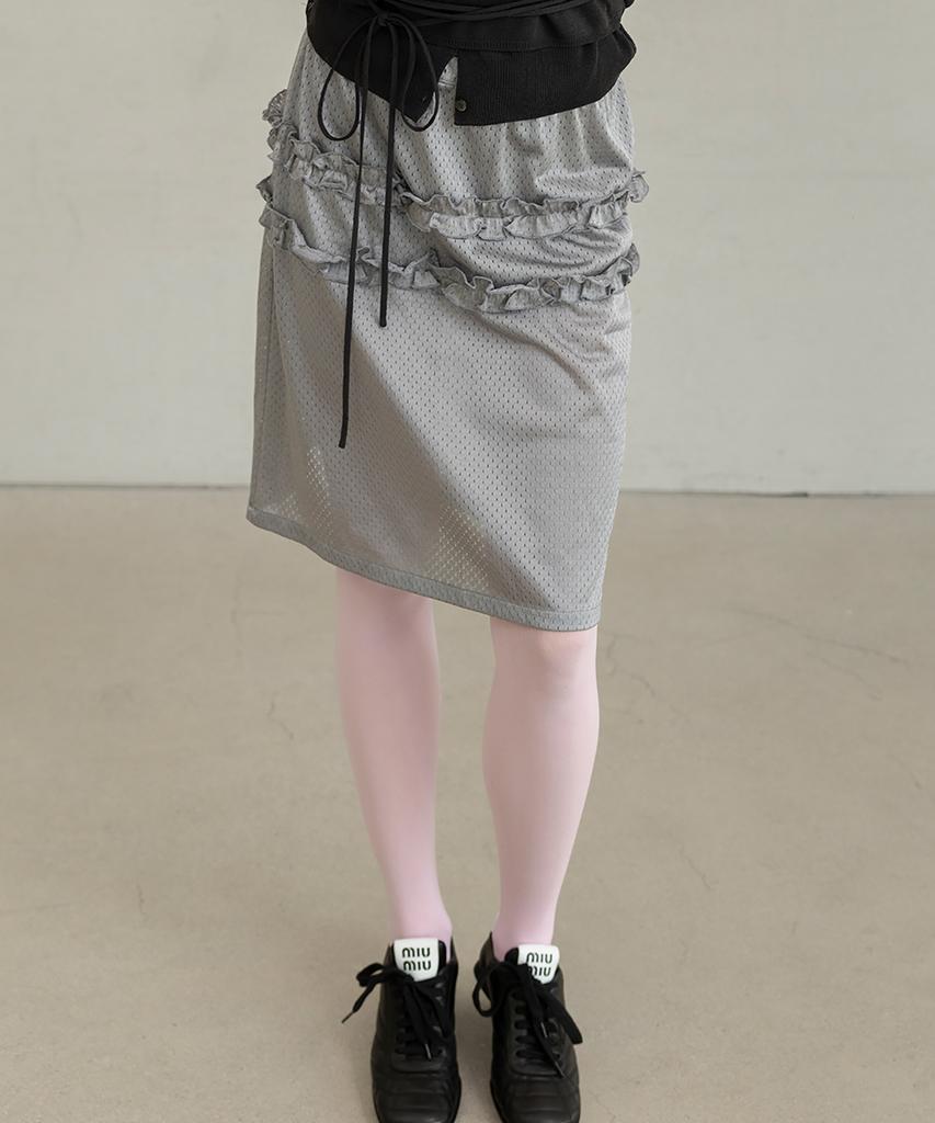 Forev Mesh Frill Midi Skirt - Silver