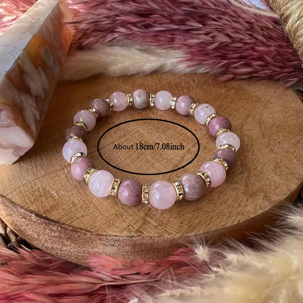 Natural Stone Bracelet For Women Men Attract Good Luck Money Protection Pink Crystal Natural Redwood Pattern Bracelet Wholesale