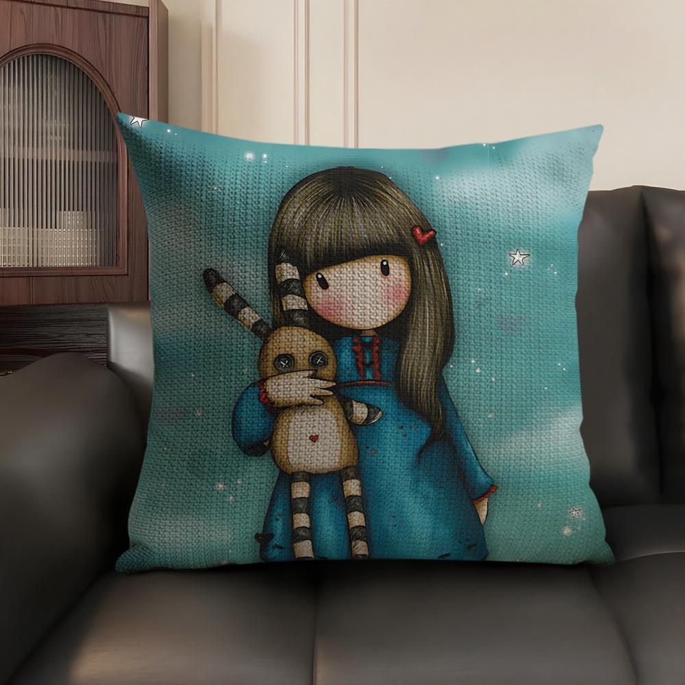 S-Santoro G-Gorjuss Cartoon Cushion Cover Natural Linen Organic Fabric Double-Sided Printing Sofa Home Decor Gift Pillow Case