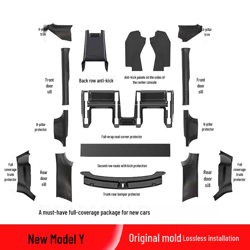 Tesla Model Y/3 Door Sill Strips & Seat Corner Protectors with Front/Rear Anti-Kick Mats