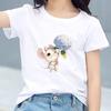Kids Cotton T Shirt Mouse Holding Hydrangea Flower Print Crew Neck Short Sleeve Tee Casual Boys Girls Summer Tops