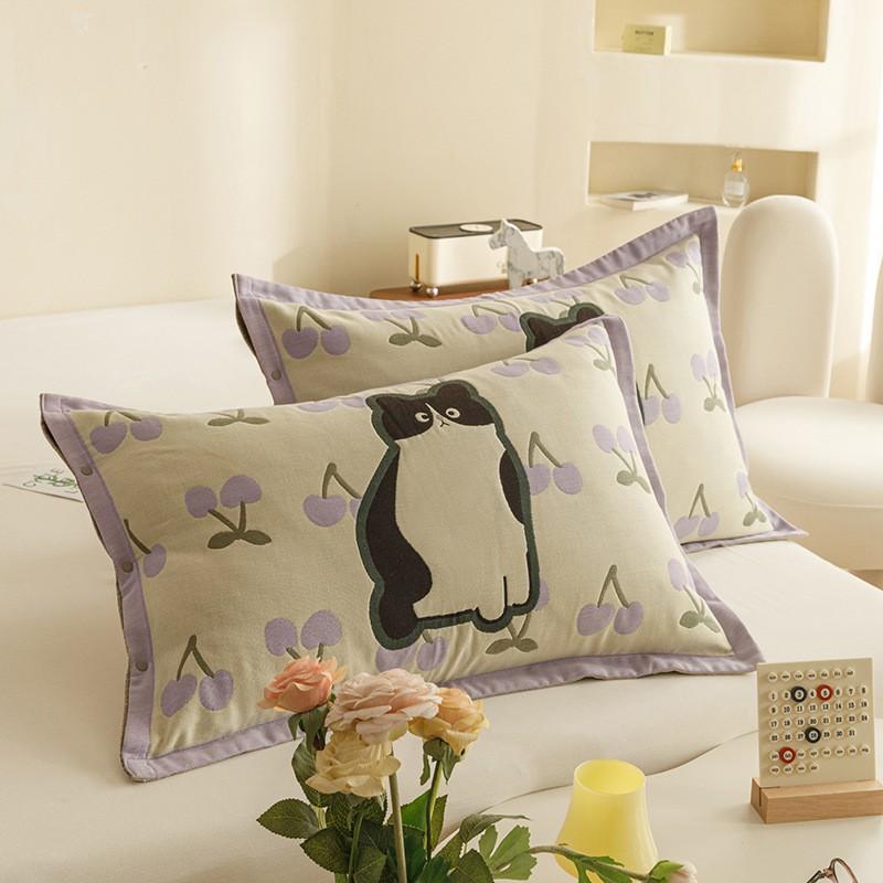 4-Layer Cotton Gauze Pillowcase Set Adults With Snap Soft Breathable Bedding Cover