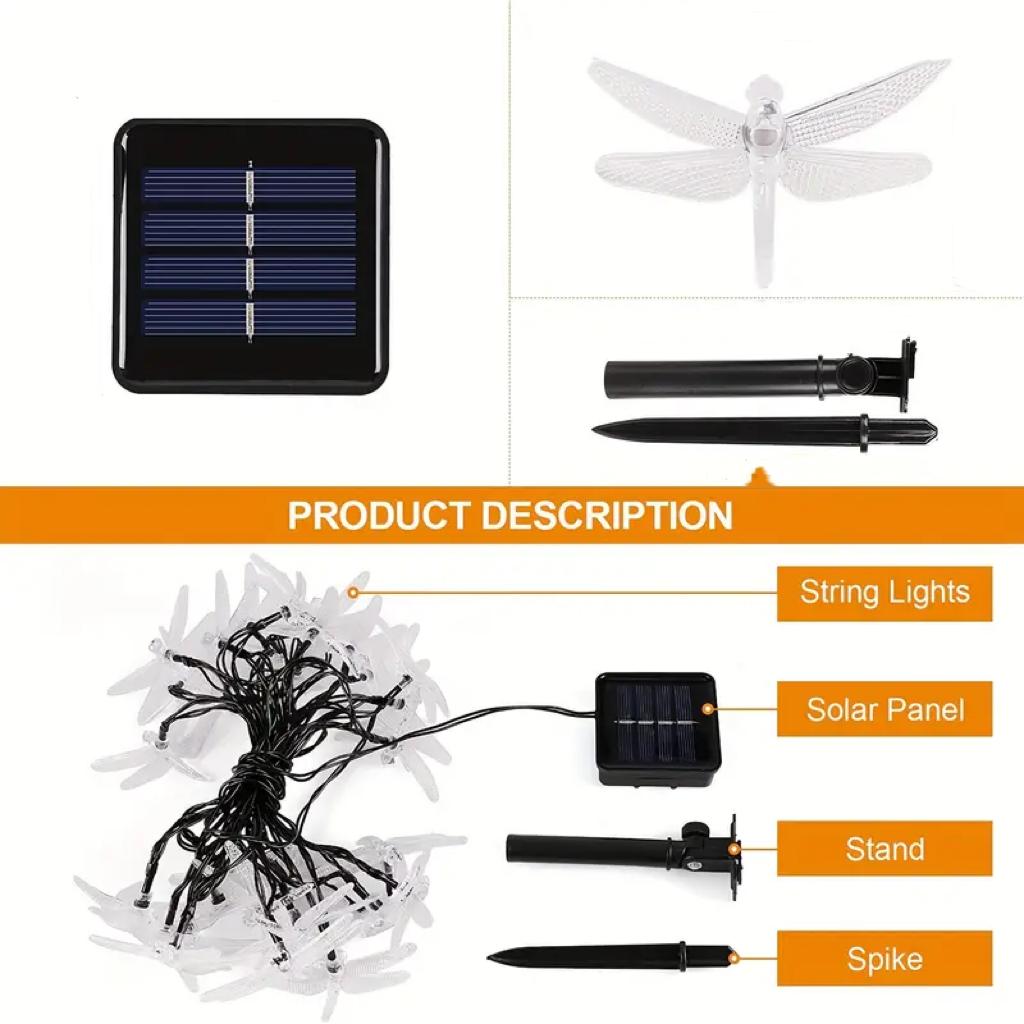 1pc 20LED Dragonfly Solar String Light Outdoor LED Light For Home Courtyard Lawn Garden Pathway Landscape Yard Patio Party Decor