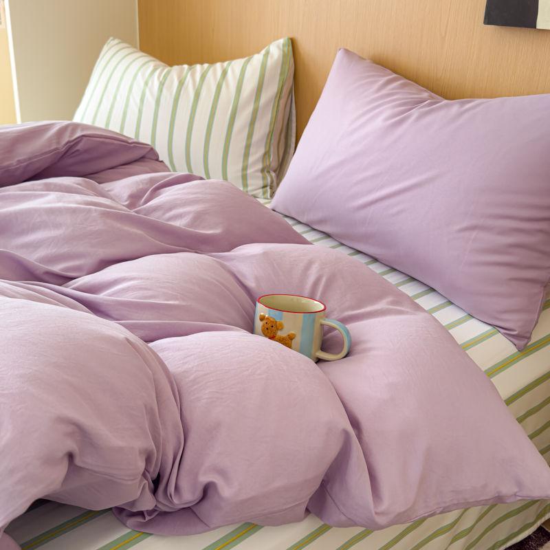 Ins Minimally Purple Striped Bed Sheet Set Bedding Set  Four Piece Set Student Quilt Set Girl Heart Dormitory Three Piece