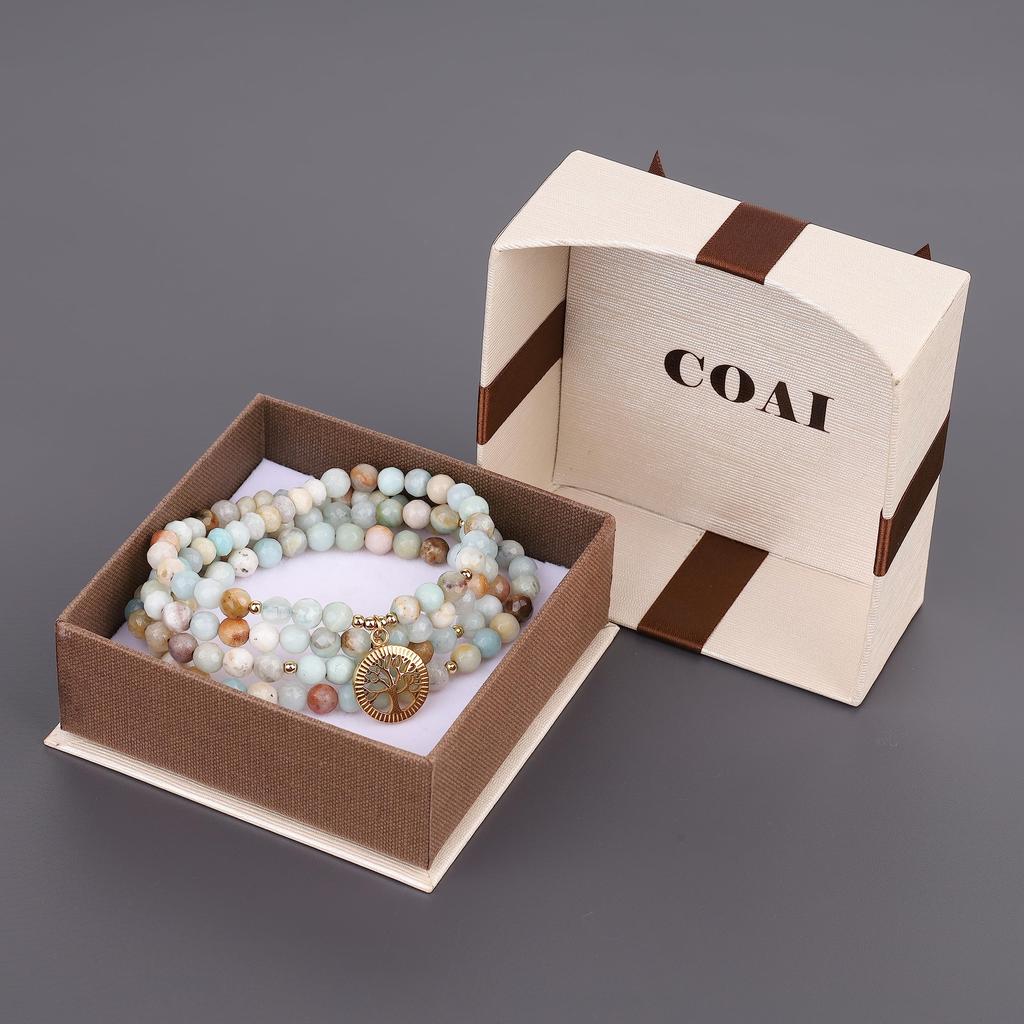 [KOAI] Life Tree 108-bead Multicolor Colorful Cut Amazonite Variscite Tree of Life Prayer Bracelet for Passing Exams, Health Luck, and Other Power
