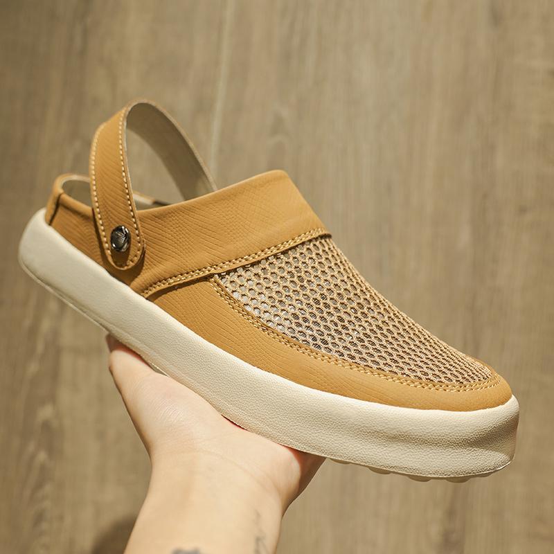 Breathable Hollow Out Sandals Summer Beach Shoes Men Driving Outwear Sandals Soft Sole Anti Slip Man Slippers Half Drag