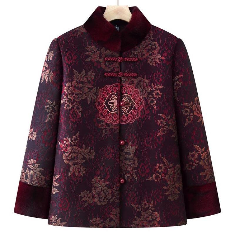 Winter Velvet Thickened Cotton-padded Clothes, Warm Cotton-padded Clothes, Old Ladies Wear Stand-up Collar Cotton-padded Jackets In Autumn and Winter