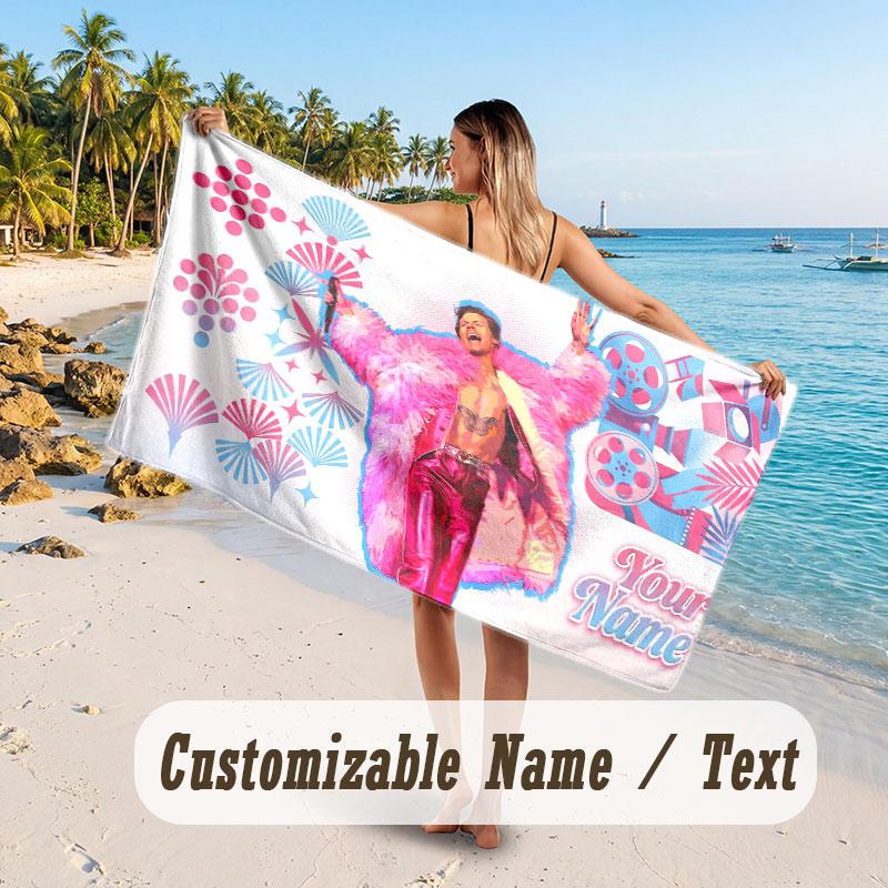 Custom Name Large Beach Towel,Harry Styles Quick Absorbent Towel For Outdoor Travel Poolside