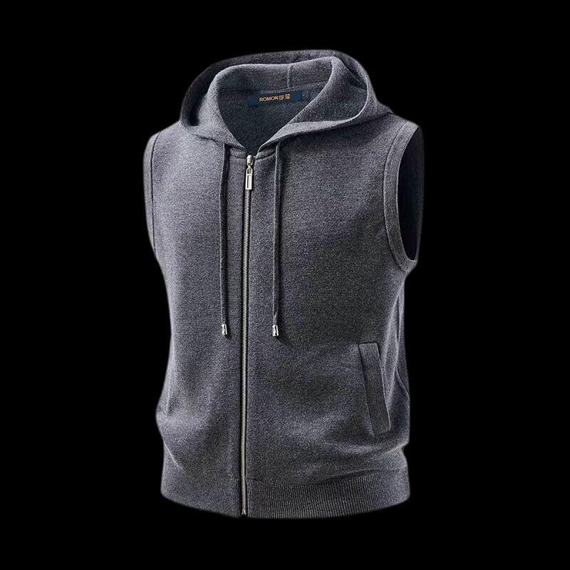 ROMON Men's Hooded Sleeveless Zipper Vest