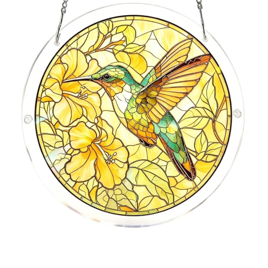 Acrylic Puzzle Hanging Ornament 83 2D Round Suncatcher with Hummingbird and Floral Pattern for Home Window Decor Display