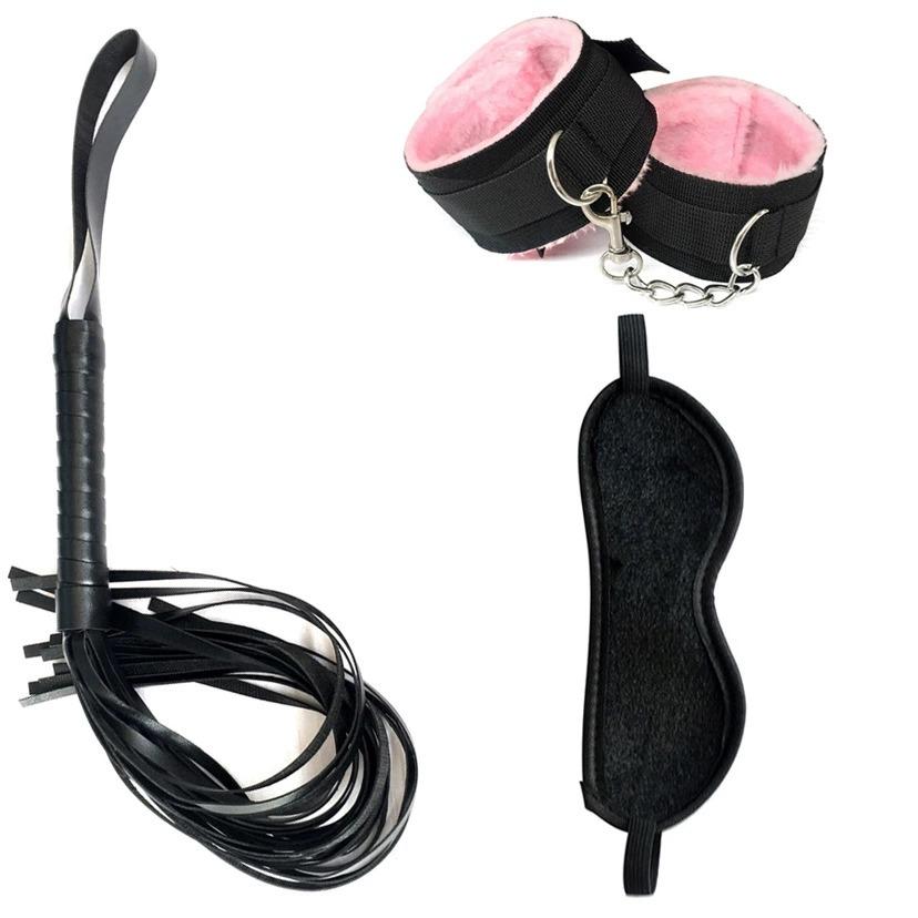 SM Fetish Bondage Erotic Toy Restraint Set Sex Toys For Women Handcuffs Whip Binding Anal Plug Vibrator Couple Sexy Tool