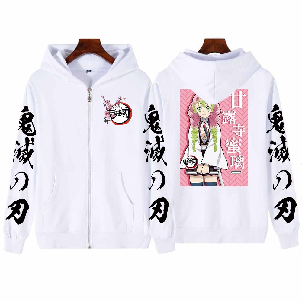 Anime Autumn Demon Slayer Hoodies Kanroji Miritsu Smile Printed Cartoon Men Women Autumn Casual Warm Zipper Jacket Sweatshirts