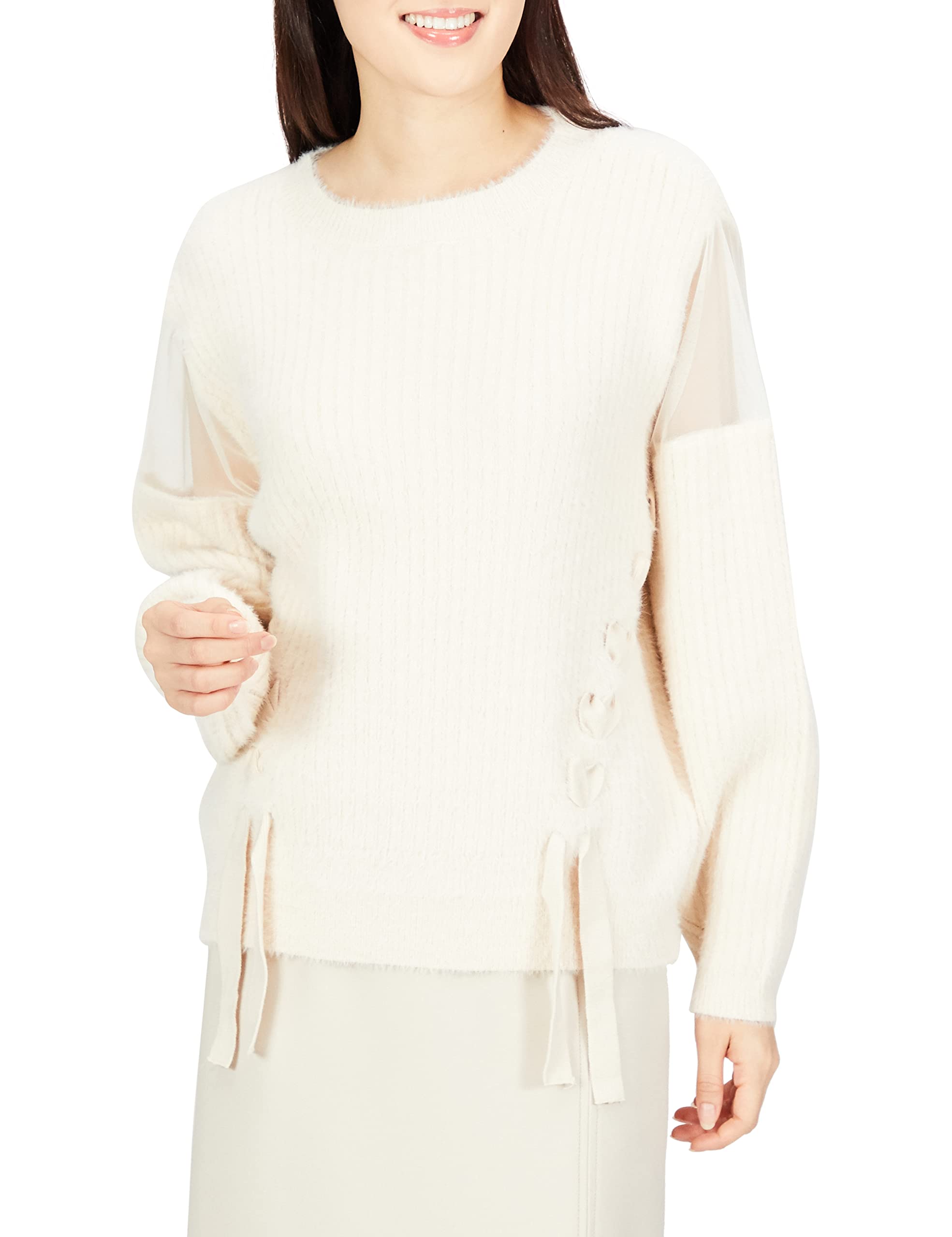 

Jill by Jill Stuart Women s Lace Down Rib Knit Sweater in Ecru, FR
