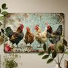 Vintage Chicken Metal Wall Art Sign – Rustic Iron Decor with Colorful Chickens & Floral Design, 30.48x20.32 Cm, Indoor/Outdoor U